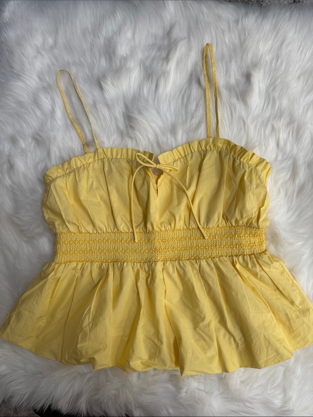 Astr Yellow Smocked Waist Spaghetti Strap Camisole